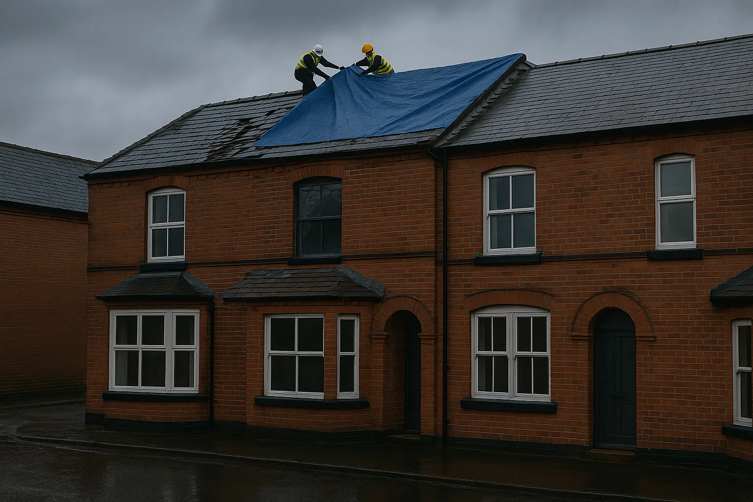 UK property showing emergency roof repair work